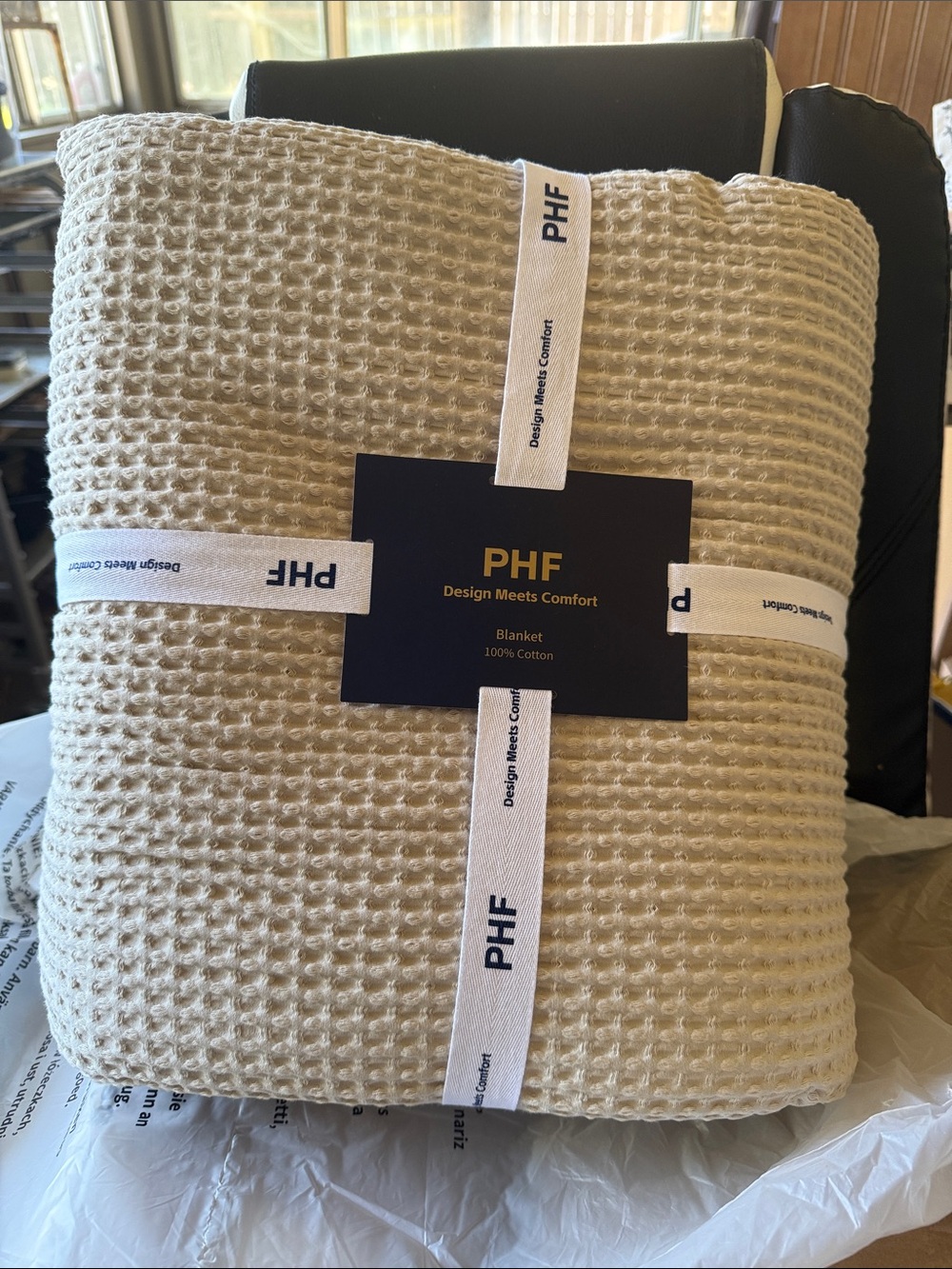 Cream Waffle Cotton Blanket – Soft Textured Throw
